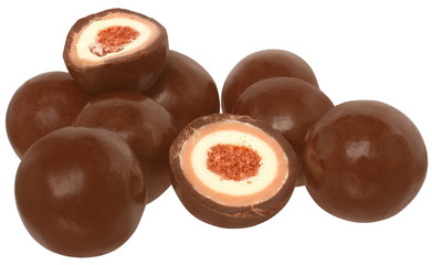 Candy chocolate balls with cream filling isolated