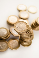 Currency - Pile of used one euro coins