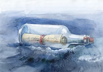 Abwaschbare Fototapete Gemälde Flaschenpost