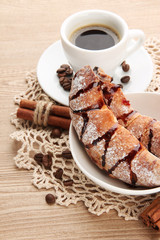 Light tasty breakfast, on wooden table