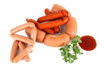 Various sausages isolated on white
