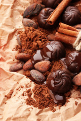 Composition of chocolate sweets, cocoa and spices