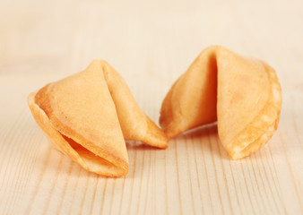 Fortune cookies on wooden table
