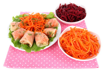 Stuffed cabbage rolls isolated on white