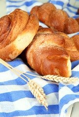 Composition with buns, on color napkin, close up