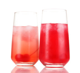 Two cherry cocktails with ice isolated on white