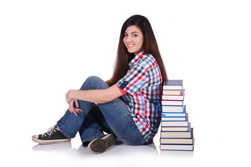 Young female student isolated on white