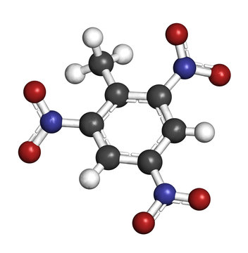 Trinitrotoluene (TNT) explosive molecule, chemical structure