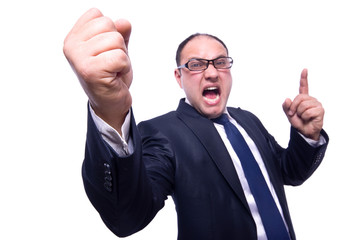 Funny businessman isolated on white