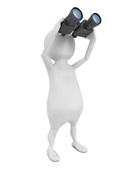 3d Man Looking Into Binocular On White Background