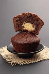 chocolate muffin with almond filling