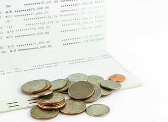 Coins on account passbook ,Thai bath