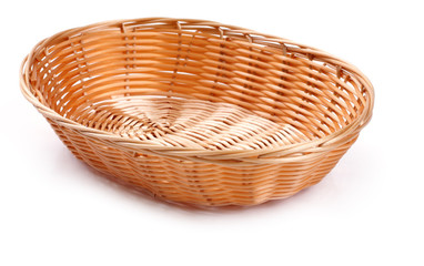 Empty wicker basket on a white background