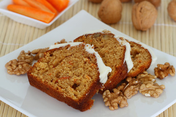 Carrot and walnut cake with marzipan icing