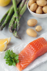 Organic Salmon fillet, potatoes & asparagus