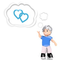 two hearts symbol  thought by a 3d character