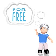 3d render of a creative free sign  thought by a 3d character