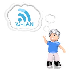 3d graphic of a smart w-lan symbol  thought by a 3d character