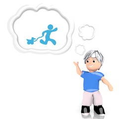 3d graphic of a smart play symbol  thought by a 3d character
