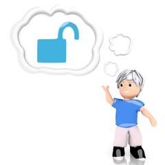 3d render of a creative unsafe icon  thought by a 3d character