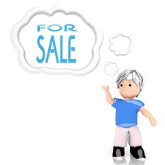 3d graphic of a isolated sale symbol  thought by a 3d character
