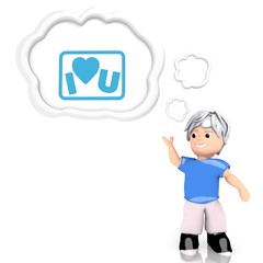 I love you sign  thought by a 3d character