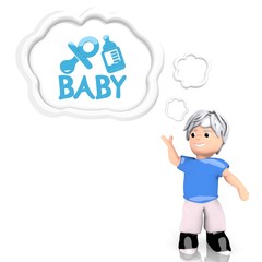 3d render of a creative baby sign  thought by a 3d character