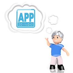 app download symbol  thought by a 3d character