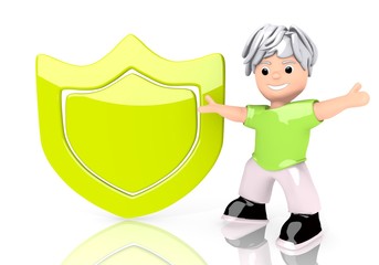 protection sign  with cute 3d character