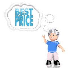 best price sign  thought by a 3d character