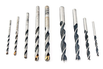 Set of used drill bits for wood and concret