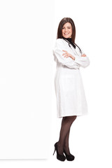 Brunette Doctor with message board