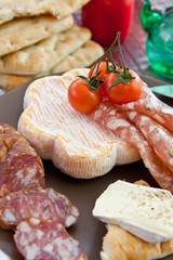 Cheese, salami and flat bread