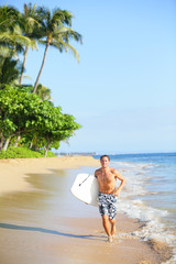 Beach lifestyle man surfer with surfing bodyboard