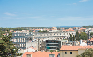 View of the city and the bay from the hill Kastel. Pula. Croatia