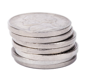 Isolated Nickel Coins Stack