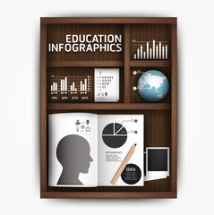 Creative infographics education shelf book box concept vector il