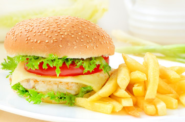French fries and hamburger