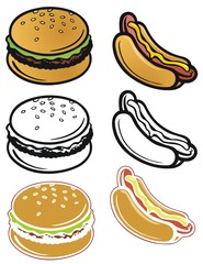 Hamburger and hotdog icons with variations.