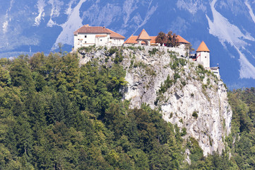 Fototapeta na wymiar Medieval fortress on Lake Bled Slovenia in Summer
