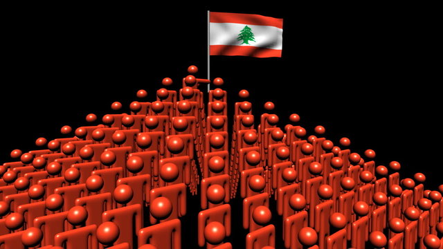 pyramid of men with rippling Lebanese flag animation