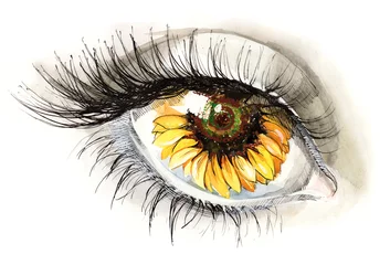 Fototapete Gemälde Sonnenblumenauge