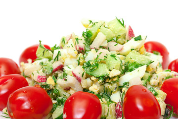 Salad with potatoes, eggs, cherry tomatoes