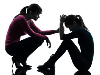 family mother consoling daughter  daughter silhouette