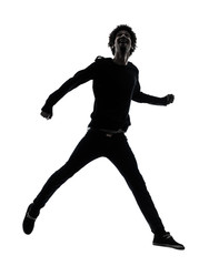 handsome african young man jumping  silhouette