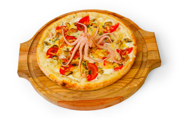 octopus pizza seafood tasty on white background