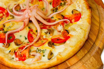 octopus tasty pizza seafood on white background