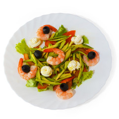 olives dish meal and shrimp salad isolated on white background