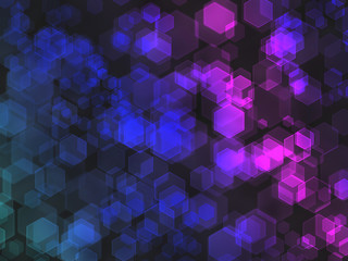 Purple and blue hexagon bokeh background.