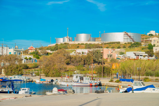 Greece Syros Island, Yachts and fishing boats into main Harbor o